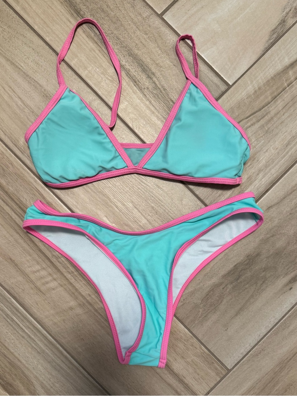 *NWOT* Turquoise Bikini with Pink Trim Two-Piece Swim Set